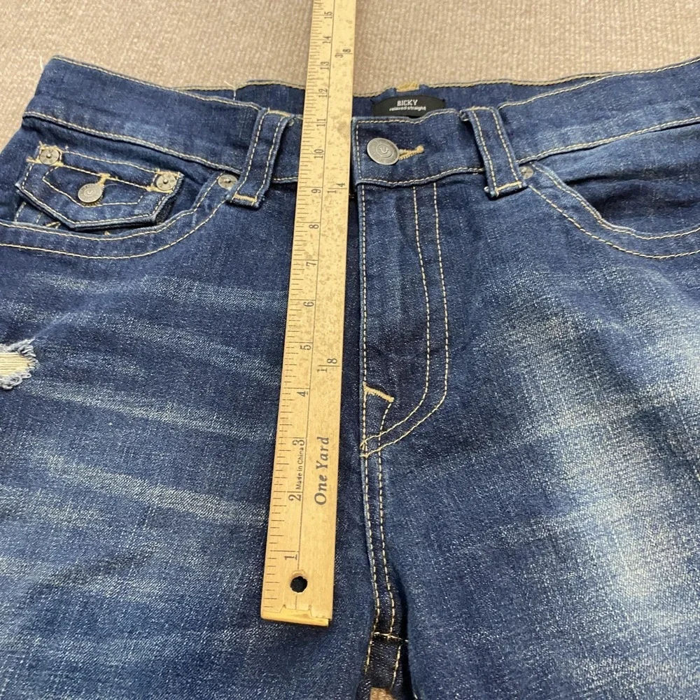 True Religion Ricky Relaxed Straight Jeans Mens‎ 36x34 Med Wash Distressed Denim